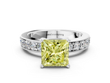White gold Fancy Yellow Princess  Cut Channel Set Diamond Engagement Ring with Four-Prong Setting