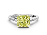 White gold Fancy Yellow Princess  Cut Channel Set Solitaire Engagement Ring with Four-Prong Setting