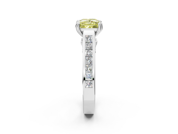 Sterling Silver Princess Cut Cathedral Solitaire Engagement Ring Setting for Fancy Yellow Center - Design RJ-286