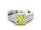 White gold Fancy Yellow Princess Cut Cut Channel Set Solitaire Ring with Four-Prong Setting_12
