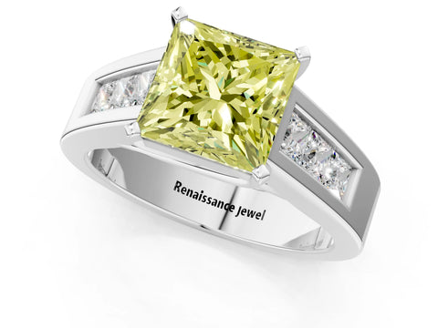 White gold Fancy Yellow Princess Cut Cut Channel Set Solitaire Ring with Four-Prong Setting_13