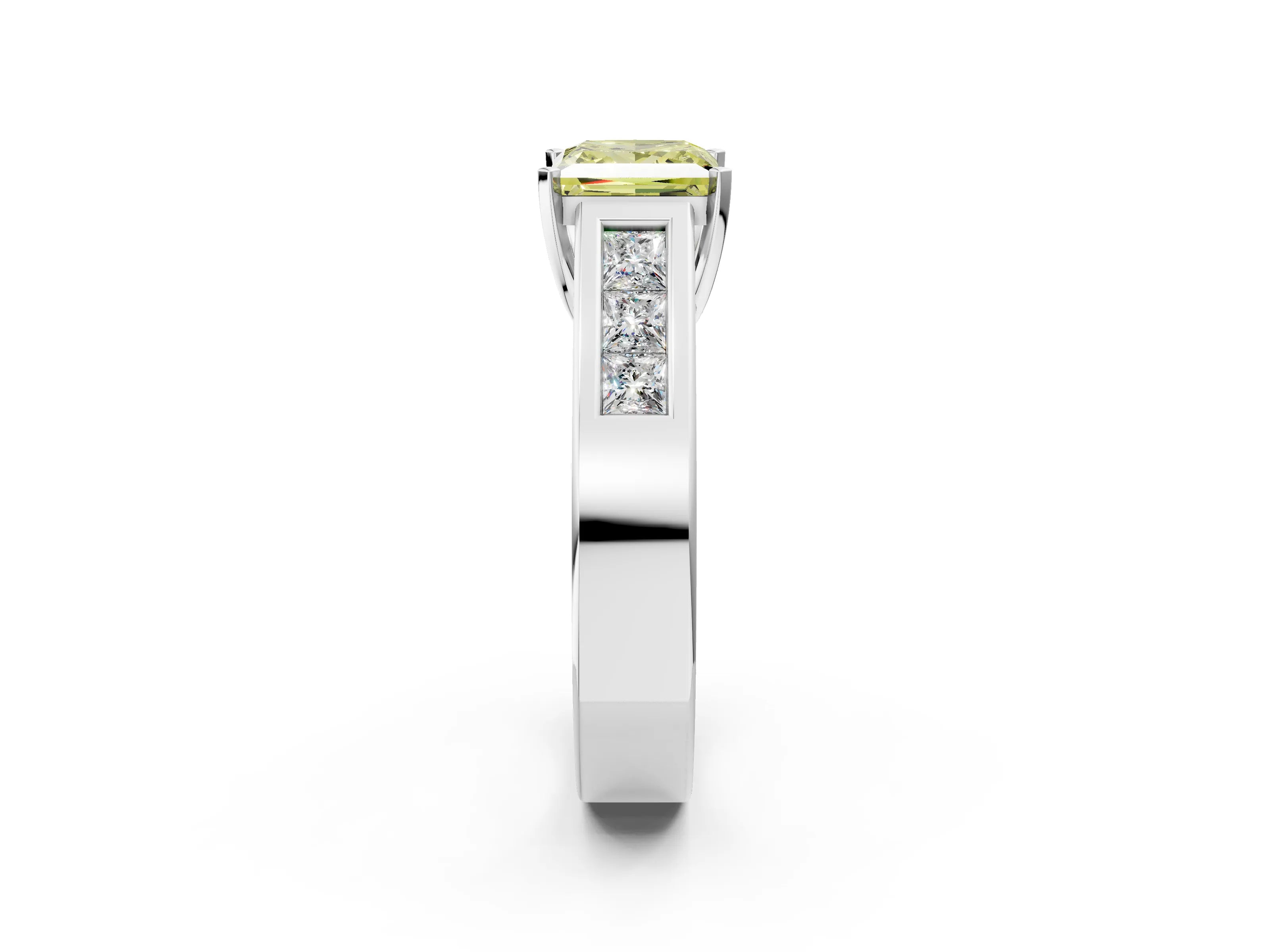 White gold Fancy Yellow Princess Cut Cut Channel Set Solitaire Ring with Four-Prong Setting_14