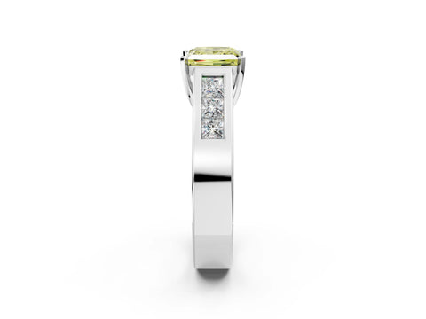 White gold Fancy Yellow Princess Cut Cut Channel Set Solitaire Ring with Four-Prong Setting_14
