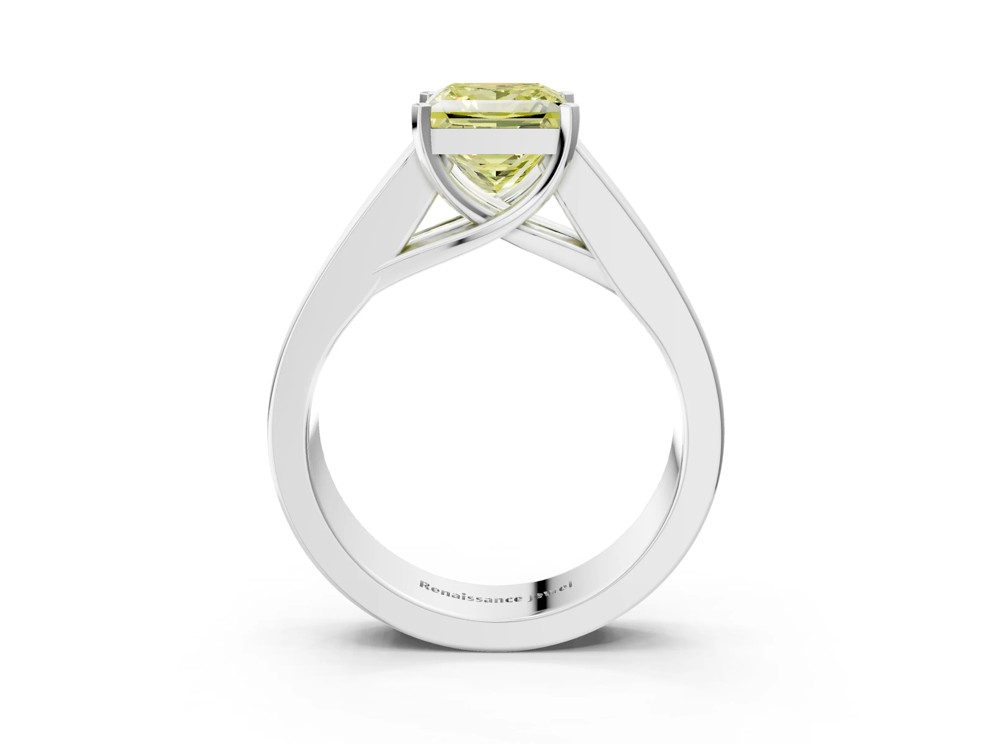 White gold Fancy Yellow Princess Cut Cut Channel Set Solitaire Ring with Four-Prong Setting_15