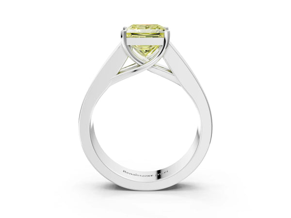 Platinum Fancy Yellow Princess Cut Cut Channel Set Solitaire Ring with Four-Prong Setting