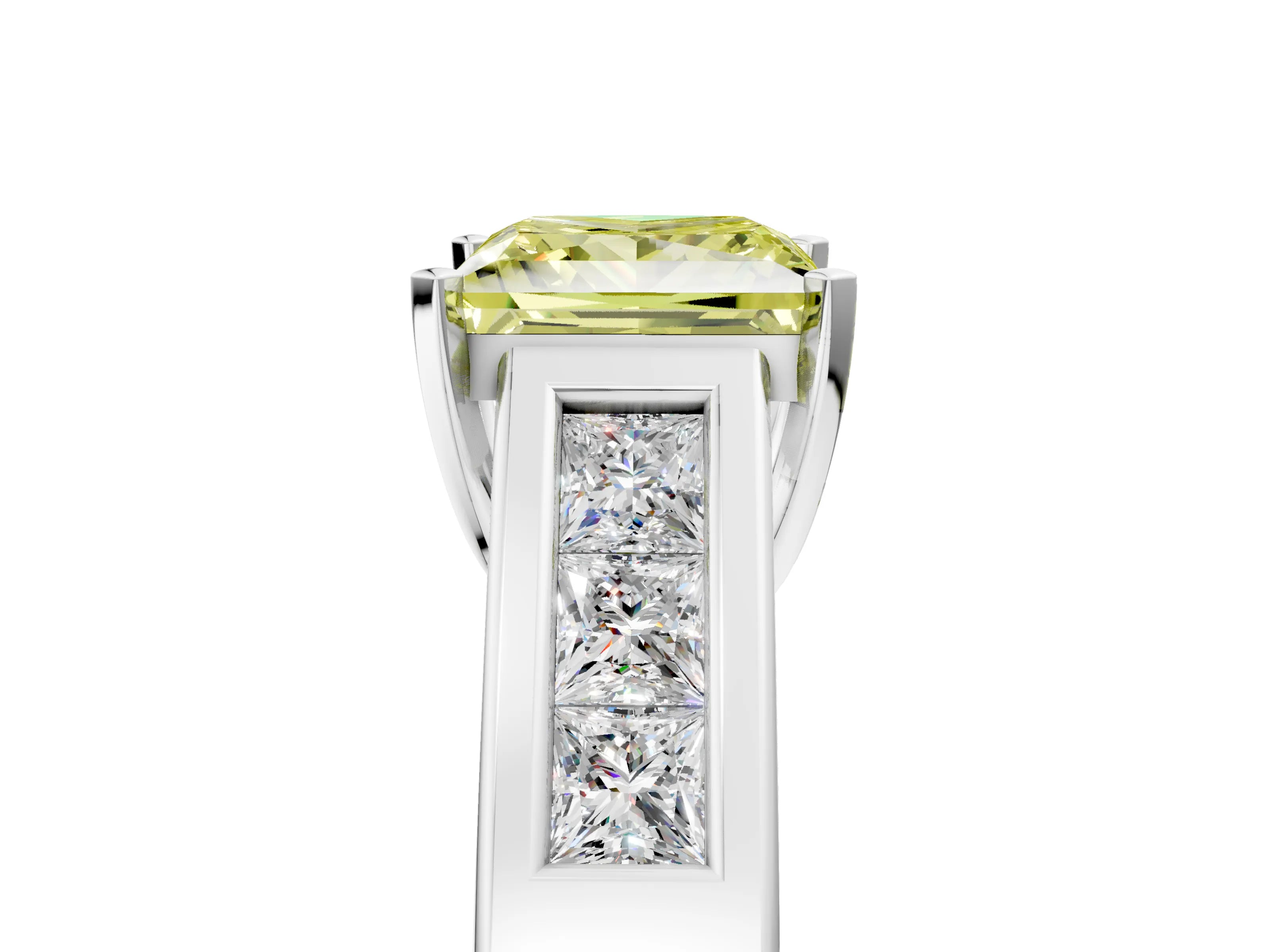 White gold Fancy Yellow Princess Cut Cut Channel Set Solitaire Ring with Four-Prong Setting_17