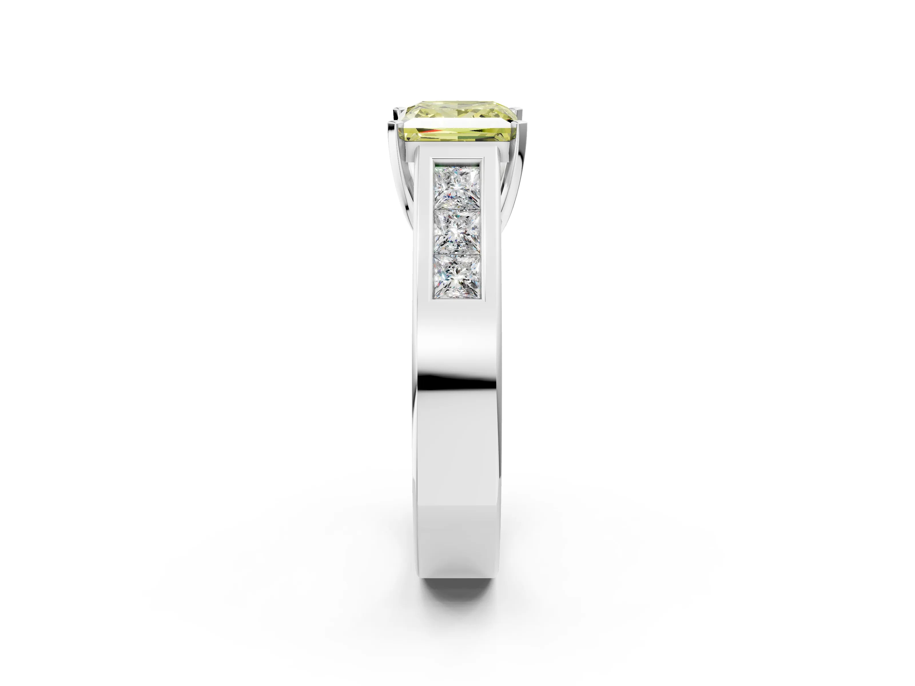 White gold Fancy Yellow Princess Cut Cut Channel Set Solitaire Ring with Four-Prong Setting_2