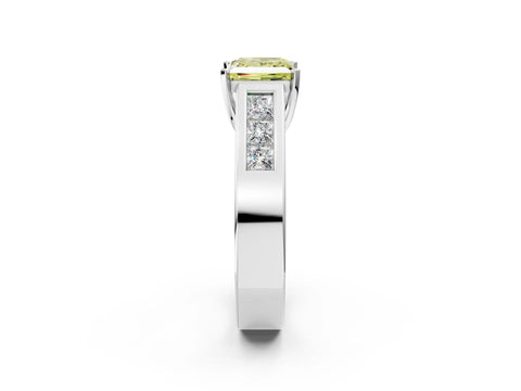 White gold Fancy Yellow Princess Cut Cut Channel Set Solitaire Ring with Four-Prong Setting_2