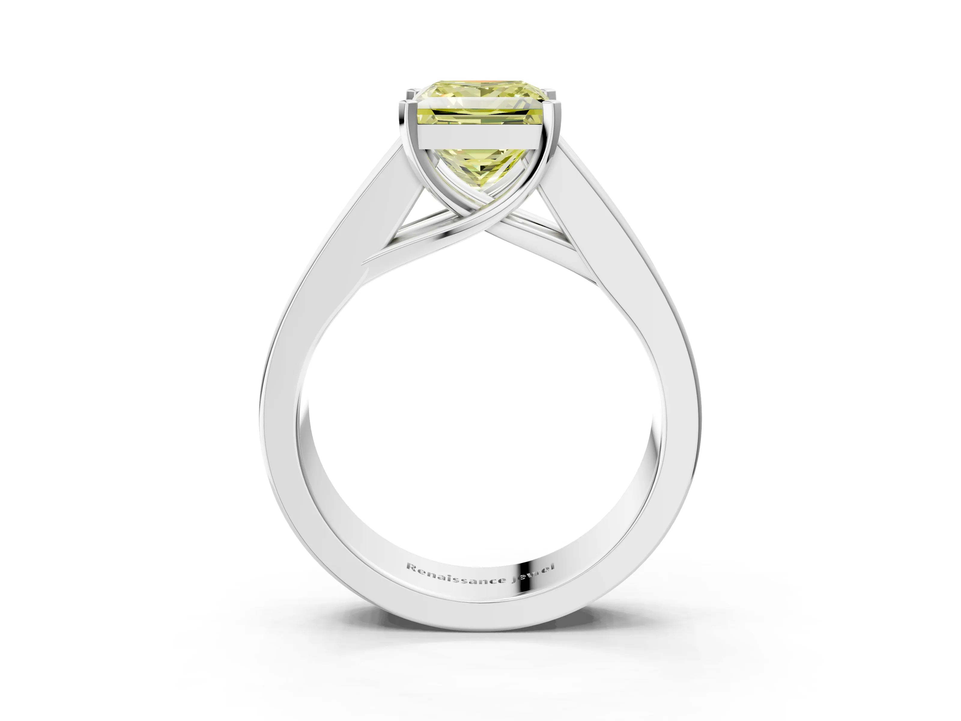 White gold Fancy Yellow Princess Cut Cut Channel Set Solitaire Ring with Four-Prong Setting_3