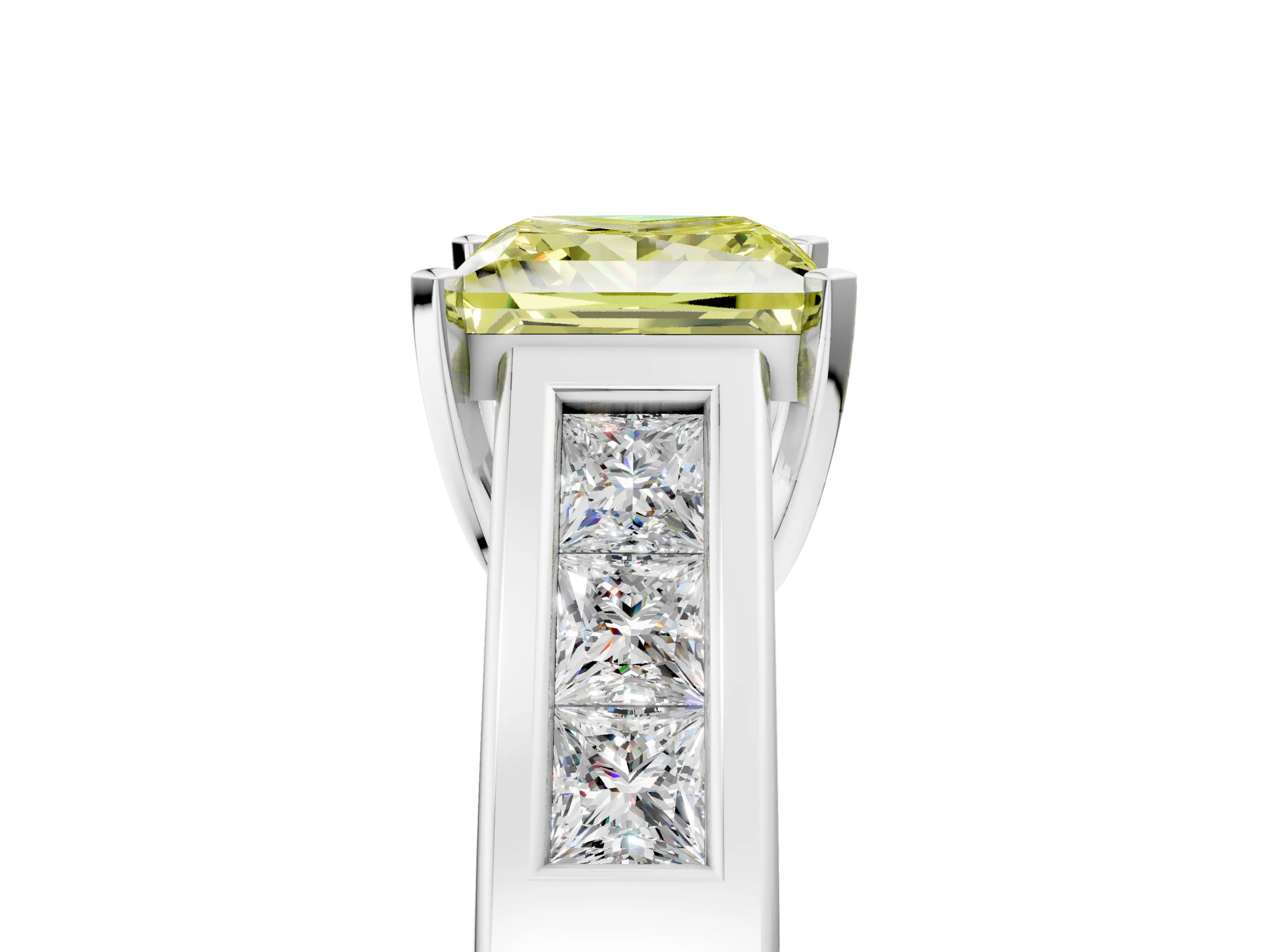White gold Fancy Yellow Princess Cut Cut Channel Set Solitaire Ring with Four-Prong Setting_5