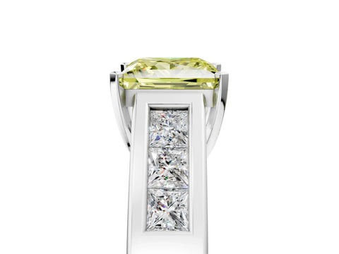White gold Fancy Yellow Princess Cut Cut Channel Set Solitaire Ring with Four-Prong Setting_5