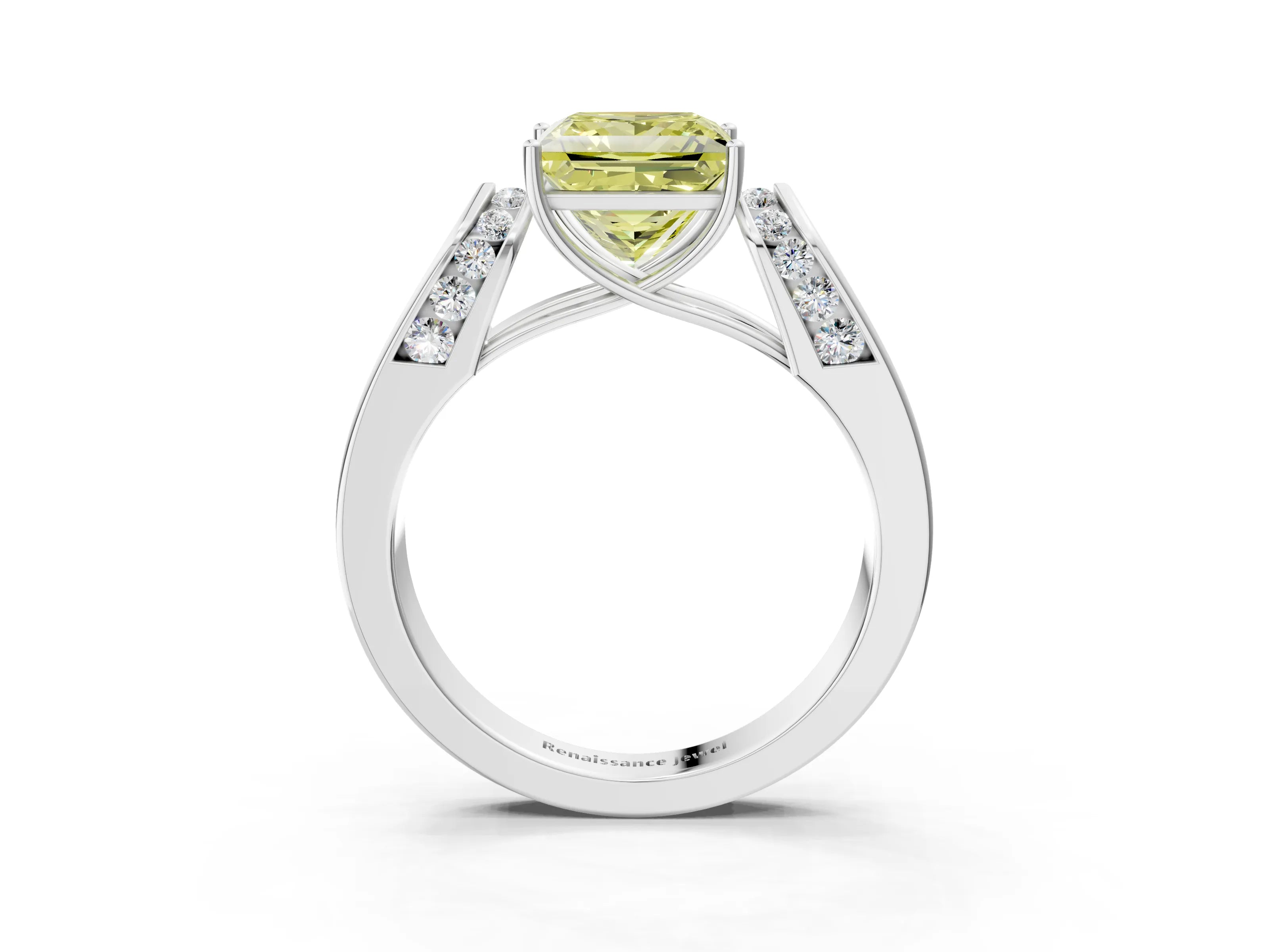 White gold Fancy Yellow Princess Cut Cut Diamond Channel Set Solitaire Ring with Four-Prong Setting_135