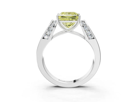White gold Fancy Yellow Princess Cut Cut Diamond Channel Set Solitaire Ring with Four-Prong Setting_135