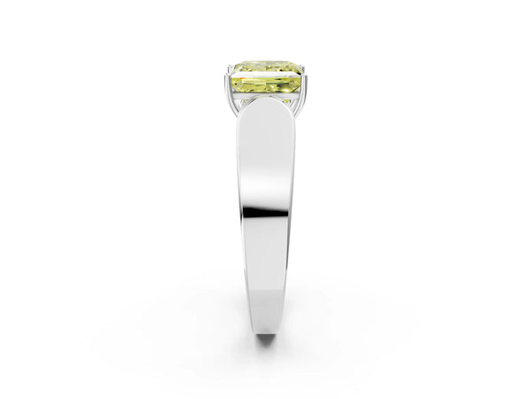 Platinum Fancy Yellow Princess Cut Cut Diamond Channel Set Solitaire Ring with Four-Prong Setting