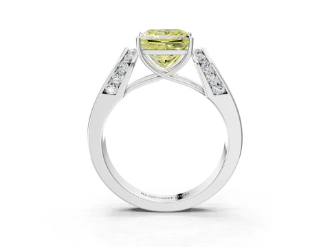 White gold Fancy Yellow Princess Cut Cut Diamond Channel Set Solitaire Ring with Four-Prong Setting_3