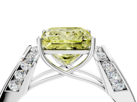 White gold Fancy Yellow Princess Cut Cut Diamond Channel Set Solitaire Ring with Four-Prong Setting_4