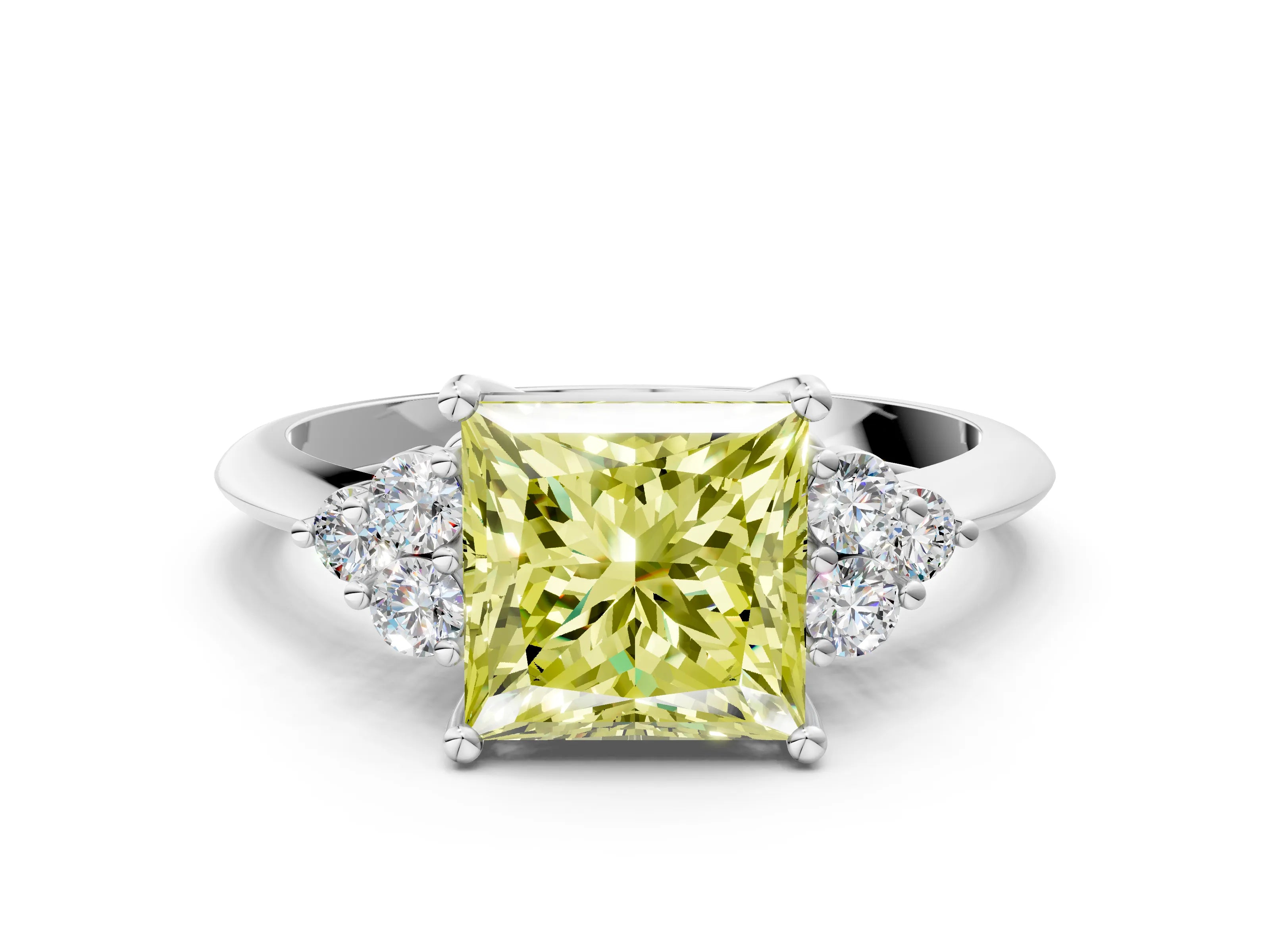 White gold Fancy Yellow Princess Cut Cut Diamond Cluster Ring with Solitaire Band and Four-Prong Setting_12