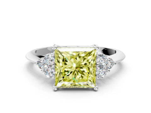 White gold Fancy Yellow Princess Cut Cut Diamond Cluster Ring with Solitaire Band and Four-Prong Setting_12
