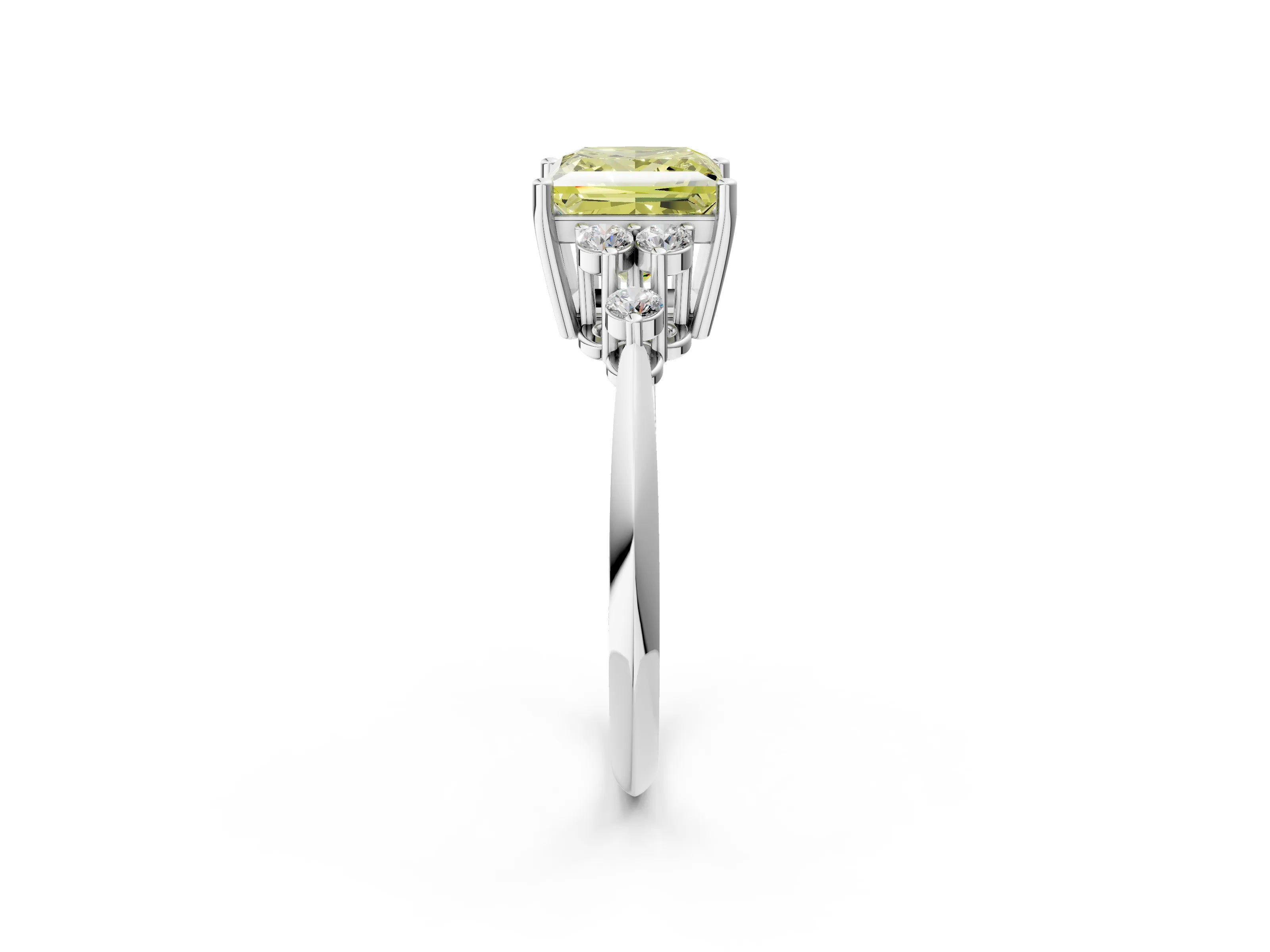 White gold Fancy Yellow Princess Cut Cut Diamond Cluster Ring with Solitaire Band and Four-Prong Setting_14