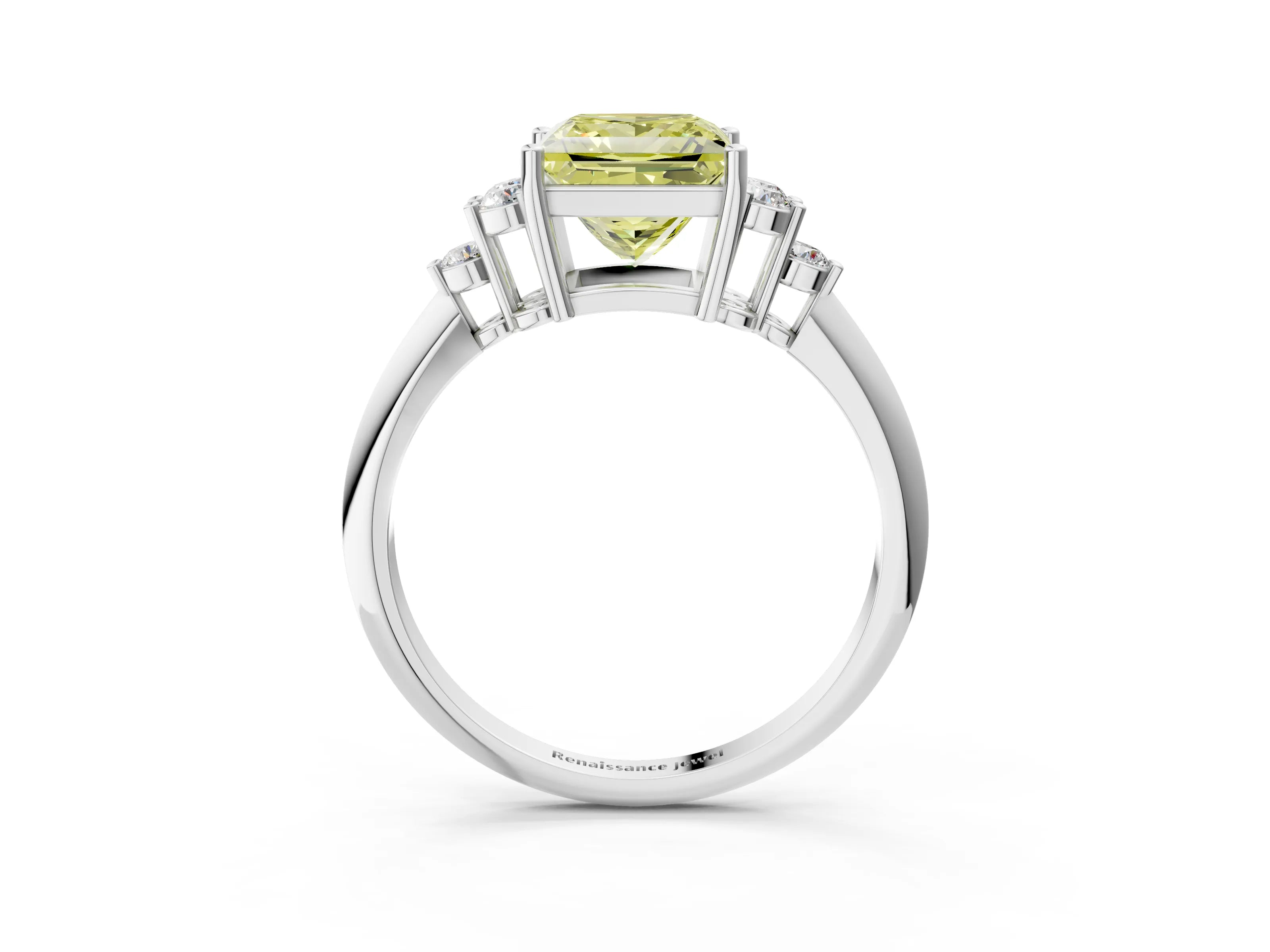 White gold Fancy Yellow Princess Cut Cut Diamond Cluster Ring with Solitaire Band and Four-Prong Setting_15