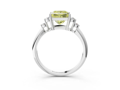White gold Fancy Yellow Princess Cut Cut Diamond Cluster Ring with Solitaire Band and Four-Prong Setting_15