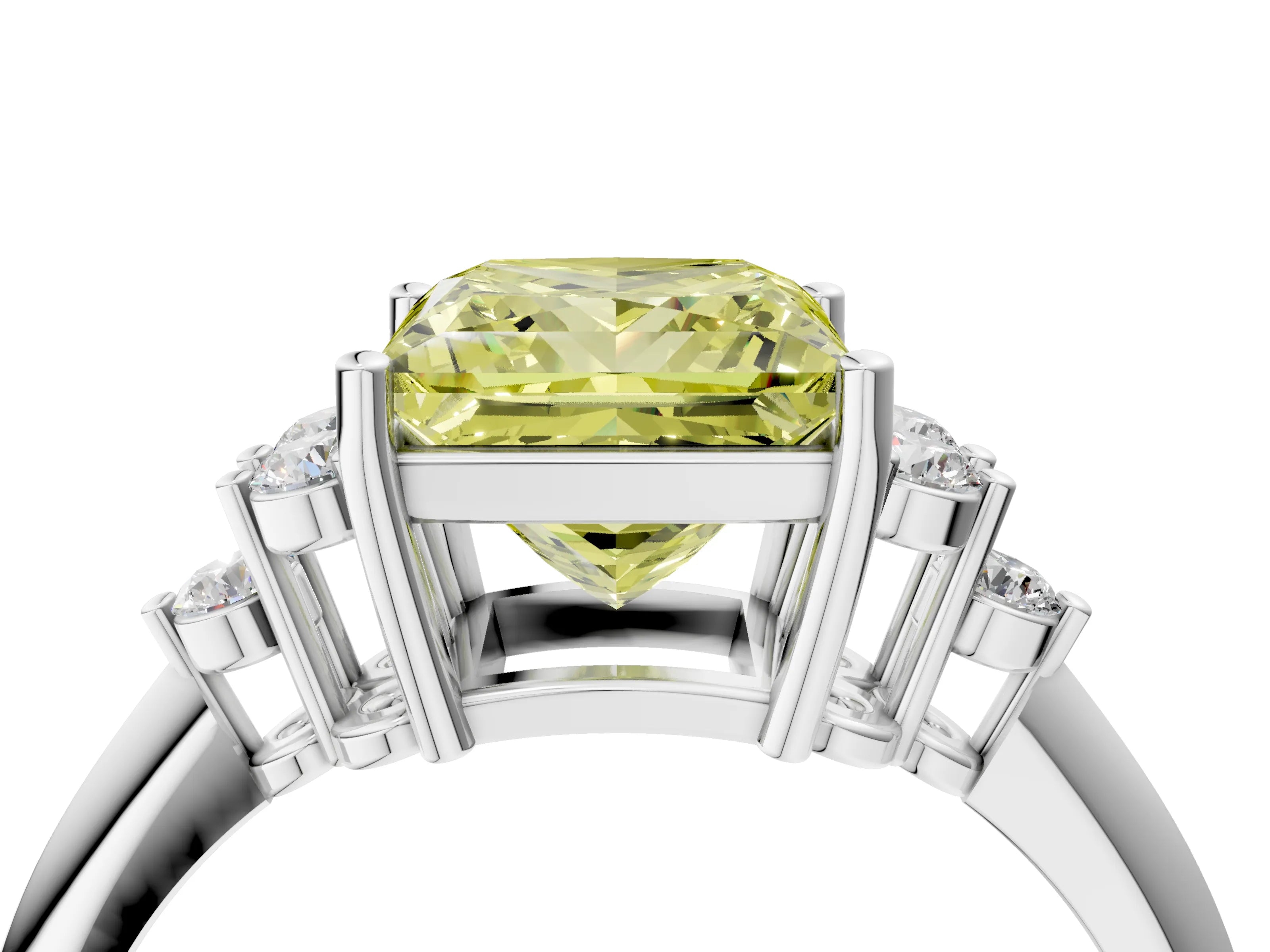 White gold Fancy Yellow Princess Cut Cut Diamond Cluster Ring with Solitaire Band and Four-Prong Setting_16