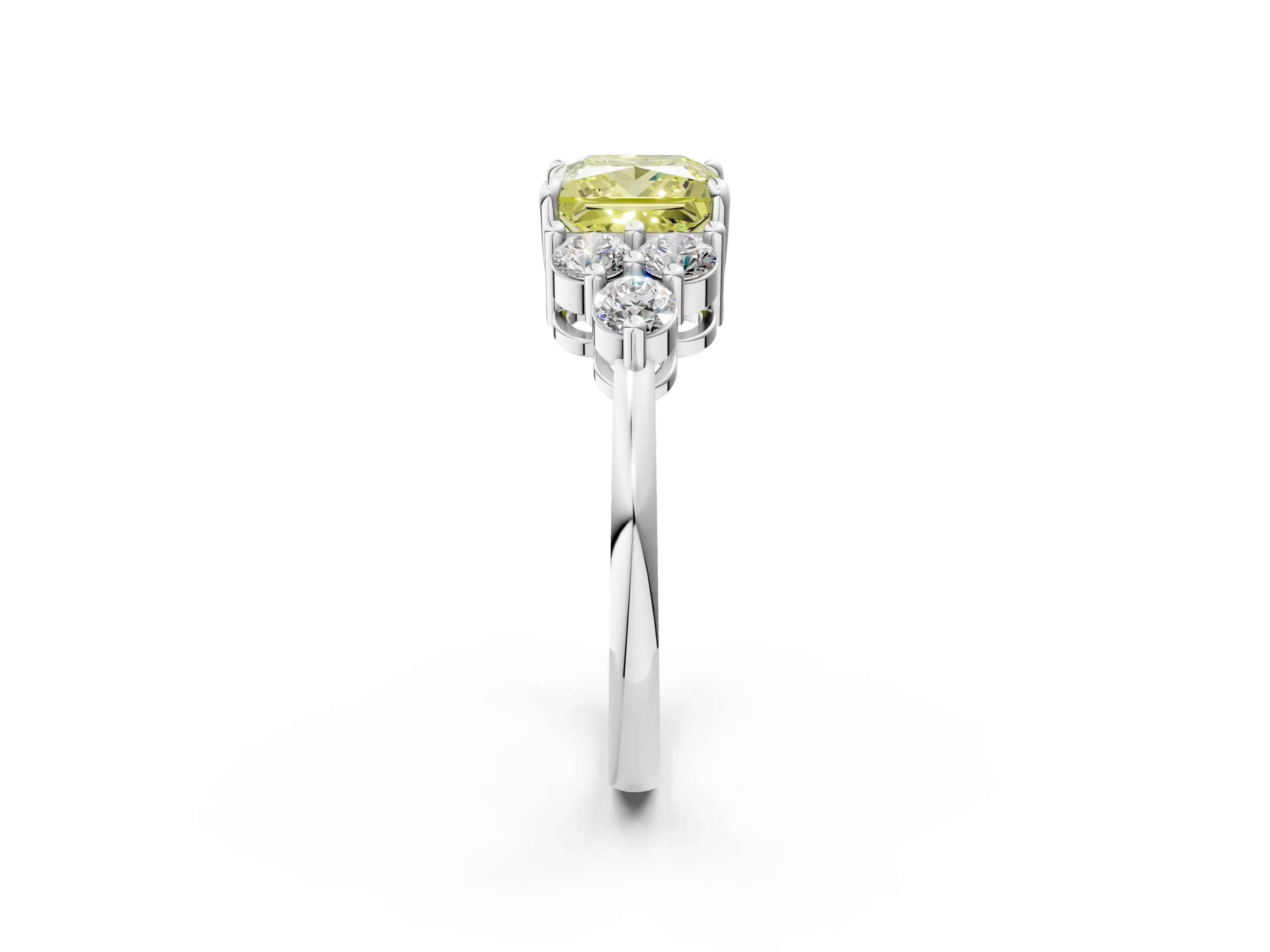 White gold Fancy Yellow Princess Cut Cut Diamond Cluster Ring with Solitaire Band and Four-Prong Setting_2