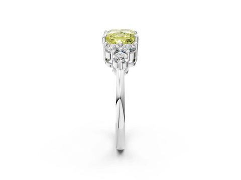 White gold Fancy Yellow Princess Cut Cut Diamond Cluster Ring with Solitaire Band and Four-Prong Setting_2