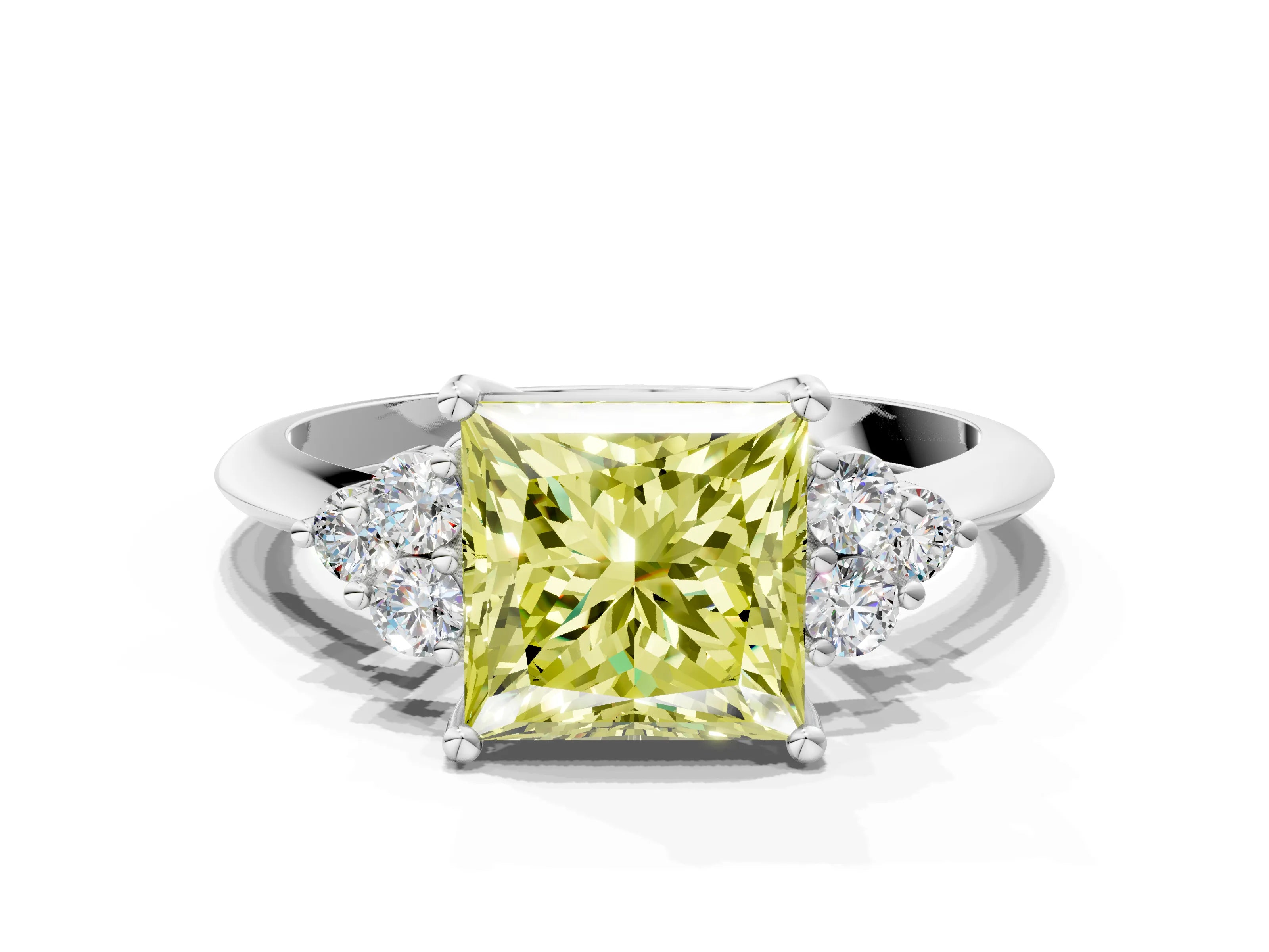 White gold Fancy Yellow Princess Cut Cut Diamond Cluster Ring with Solitaire Band and Four-Prong Setting_36