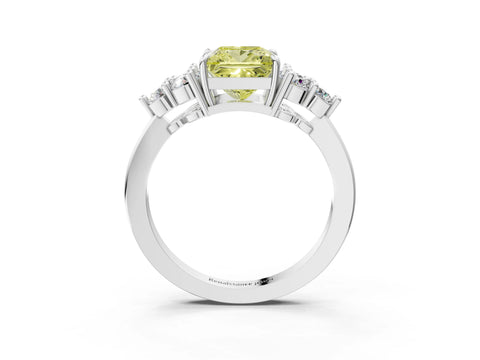 White gold Fancy Yellow Princess Cut Cut Diamond Cluster Ring with Solitaire Band and Four-Prong Setting_3