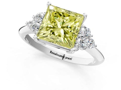 White gold Fancy Yellow Princess Cut Cut Diamond Cluster Ring with Solitaire Band and Four-Prong Setting_43