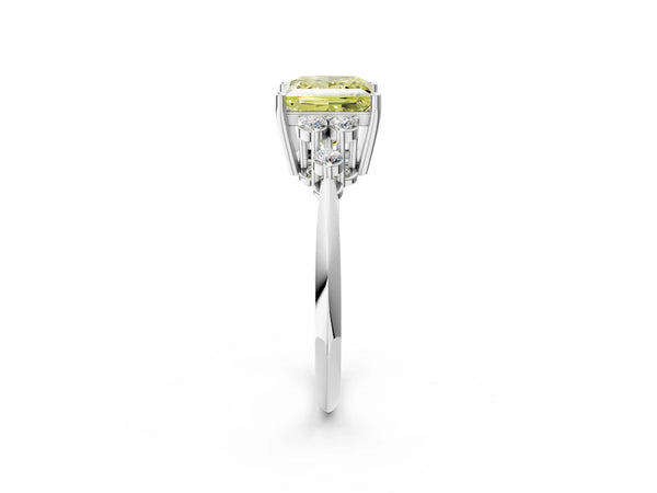 Platinum Fancy Yellow Princess Cut Cut Diamond Cluster Ring with Solitaire Band and Four-Prong Setting