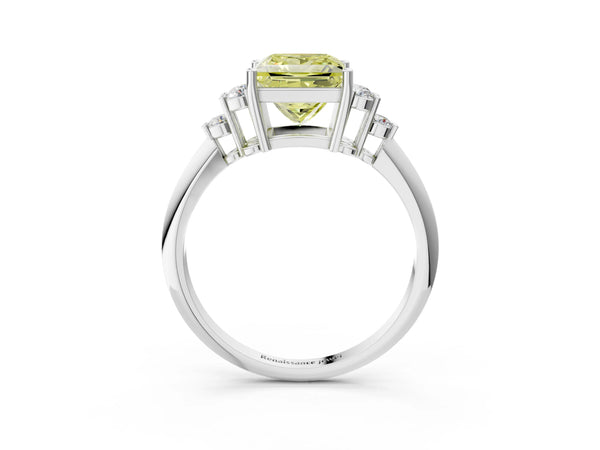 Platinum Fancy Yellow Princess Cut Cut Diamond Cluster Ring with Solitaire Band and Four-Prong Setting