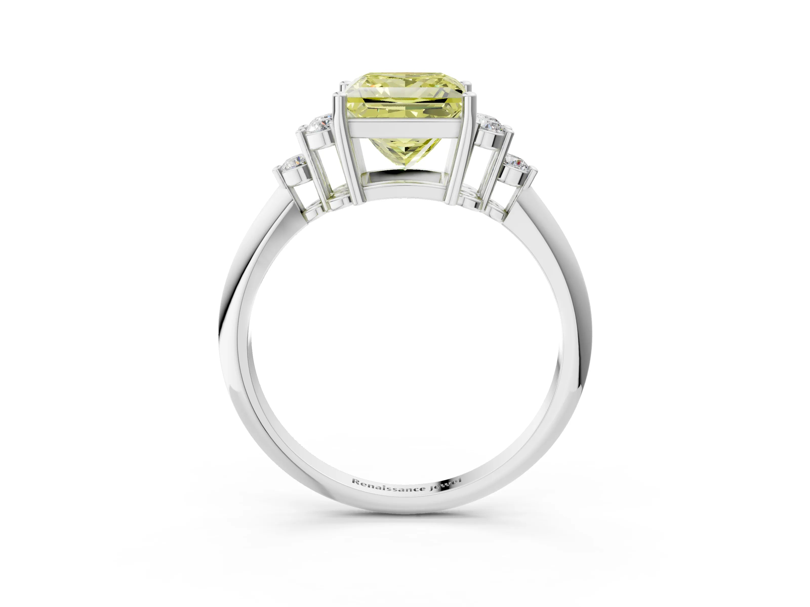 White gold Fancy Yellow Princess Cut Cut Diamond Cluster Ring with Solitaire Band and Four-Prong Setting_45