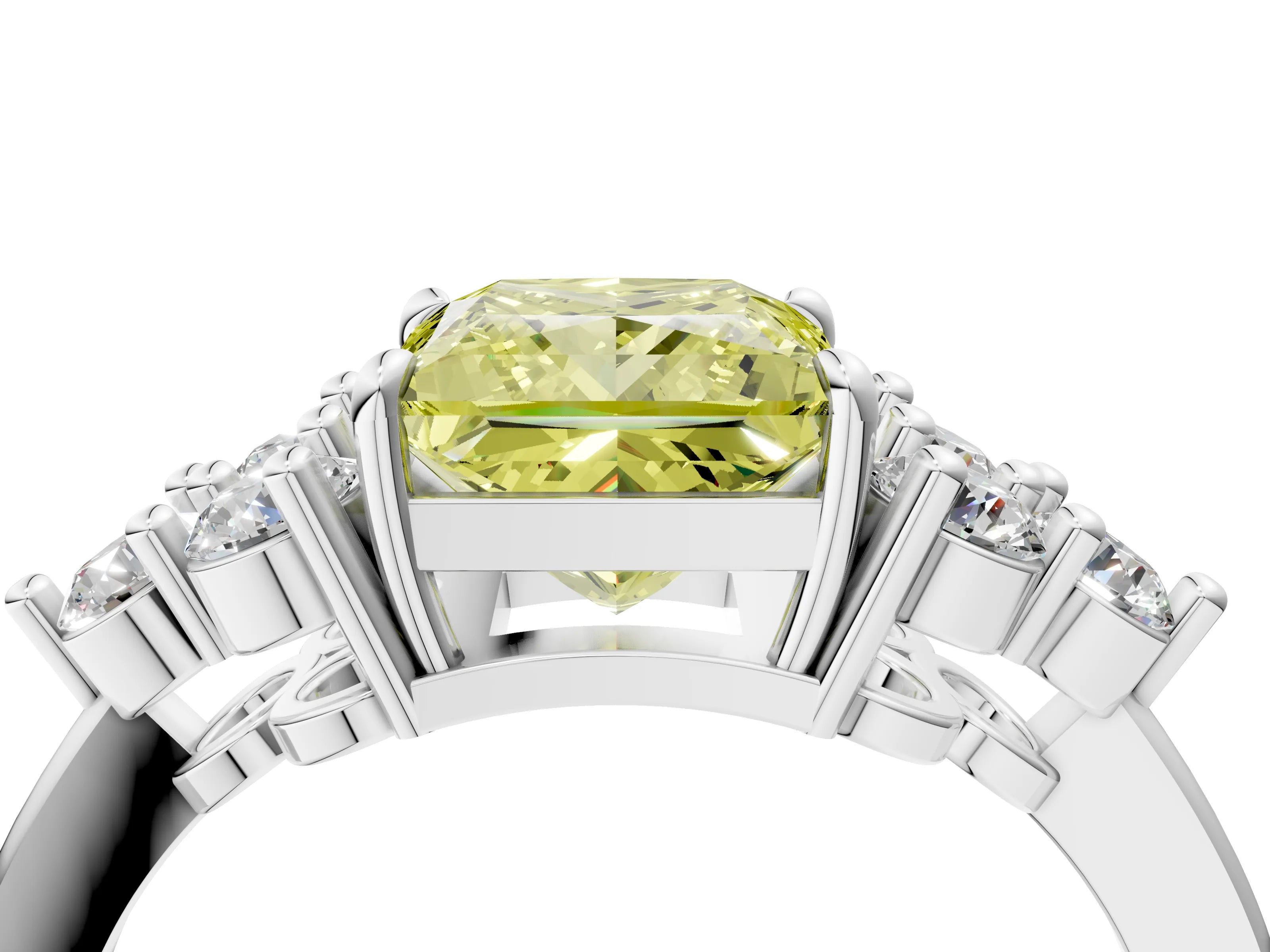 White gold Fancy Yellow Princess Cut Cut Diamond Cluster Ring with Solitaire Band and Four-Prong Setting_4