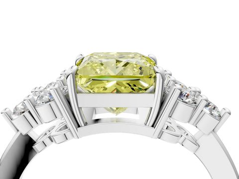 White gold Fancy Yellow Princess Cut Cut Diamond Cluster Ring with Solitaire Band and Four-Prong Setting_4