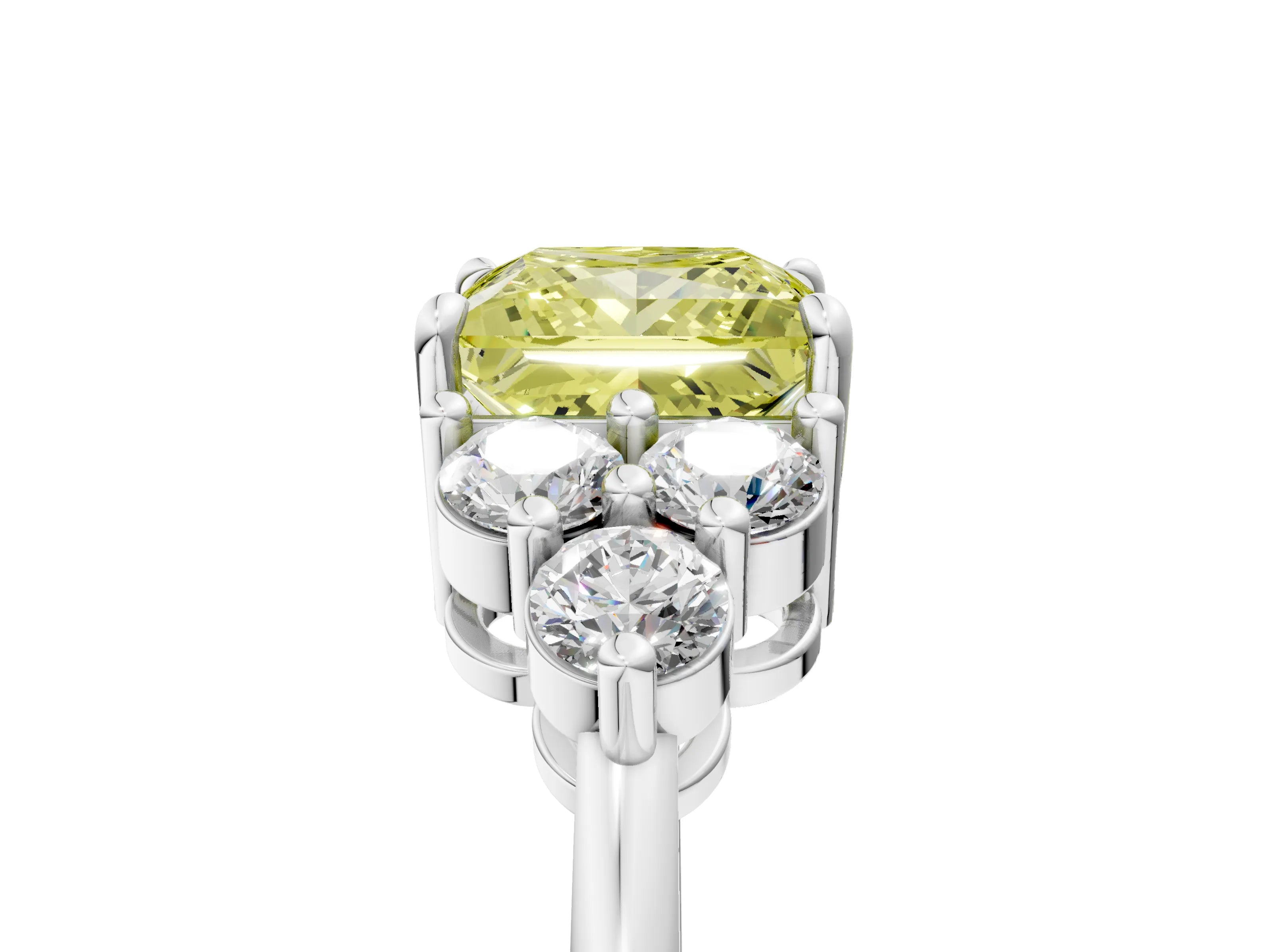 White gold Fancy Yellow Princess Cut Cut Diamond Cluster Ring with Solitaire Band and Four-Prong Setting_5