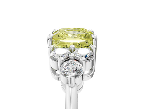 White gold Fancy Yellow Princess Cut Cut Diamond Cluster Ring with Solitaire Band and Four-Prong Setting_5