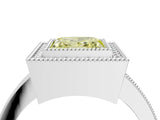 White gold Fancy Yellow Princess Cut-Cut Diamond Halo Engagement Ring with Pave Band and Prong Setting_4