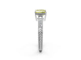 White gold Fancy Yellow Princess Cut Cut Diamond Milgrain Pave Band Four-Prong Setting Ring_17