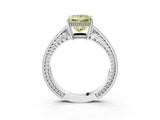 White gold Fancy Yellow Princess Cut Cut Diamond Milgrain Pave Band Four-Prong Setting Ring_18
