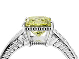 White gold Fancy Yellow Princess Cut Cut Diamond Milgrain Pave Band Four-Prong Setting Ring_19