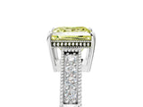 White gold Fancy Yellow Princess Cut Cut Diamond Milgrain Pave Band Four-Prong Setting Ring_20