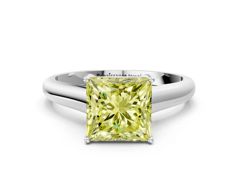 White gold Fancy Yellow Princess Cut Cut Diamond Solitaire Engagement Ring with Tapered Plain Band and Four-Prong Setting_12