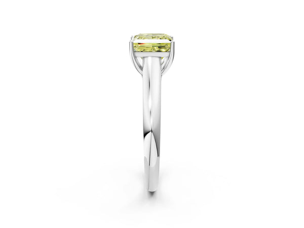 Platinum Fancy Yellow Princess Cut Cut Diamond Solitaire Engagement Ring with Tapered Plain Band and Four-Prong Setting
