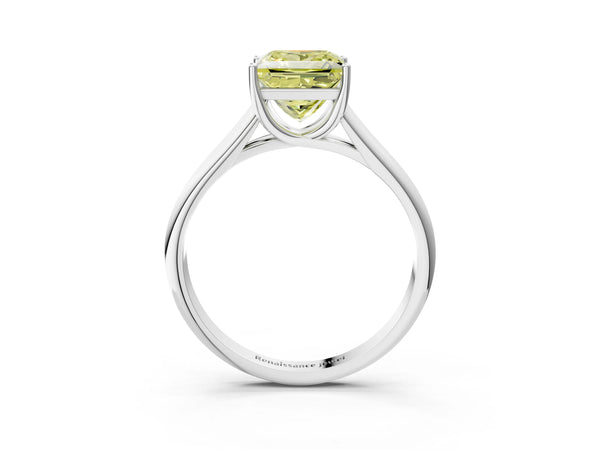 Platinum Fancy Yellow Princess Cut Cut Diamond Solitaire Engagement Ring with Tapered Plain Band and Four-Prong Setting