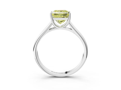 White gold Fancy Yellow Princess Cut Cut Diamond Solitaire Engagement Ring with Tapered Plain Band and Four-Prong Setting_15