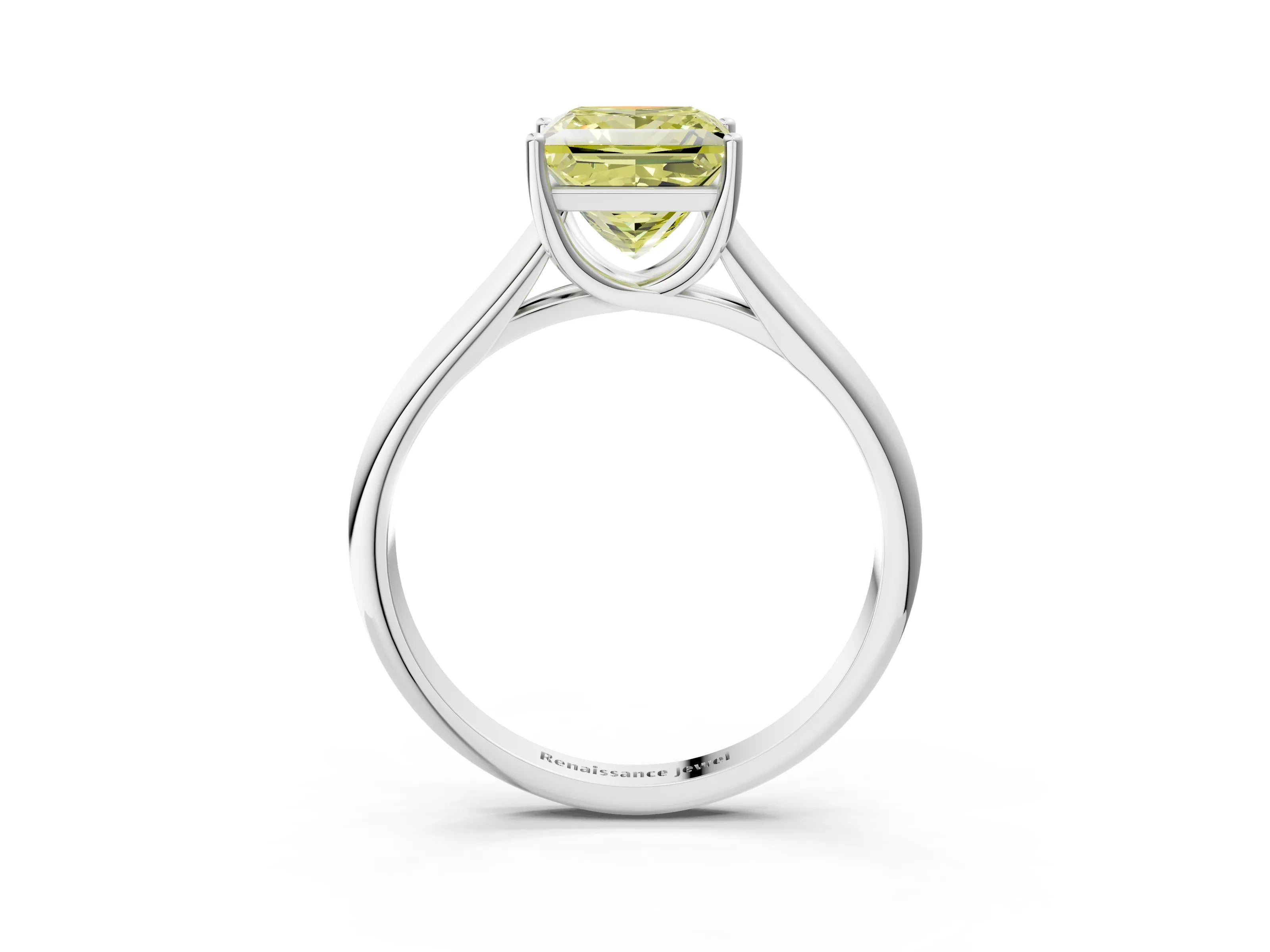 White gold Fancy Yellow Princess Cut Cut Diamond Solitaire Engagement Ring with Tapered Plain Band and Four-Prong Setting_3