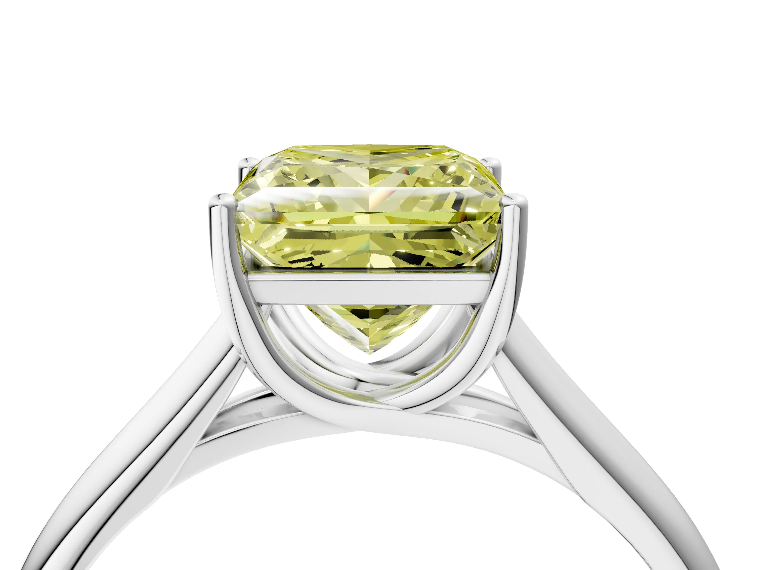 White gold Fancy Yellow Princess Cut Cut Diamond Solitaire Engagement Ring with Tapered Plain Band and Four-Prong Setting_4