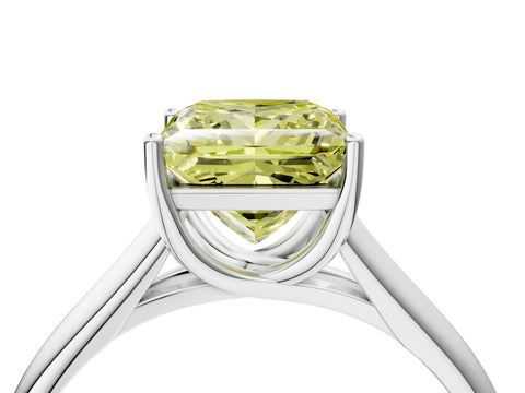 White gold Fancy Yellow Princess Cut Cut Diamond Solitaire Engagement Ring with Tapered Plain Band and Four-Prong Setting_4